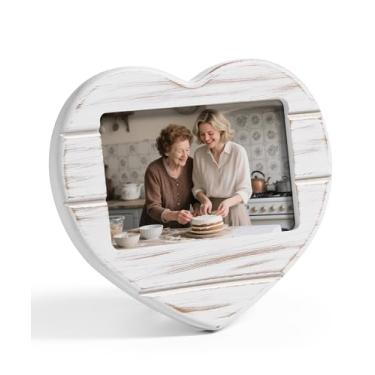 Imagem de Afuly Porta-retrato 12 x 18 cm em forma de coração casa de fazenda envelhecida amor chique gasto exibição de fotos exclusiva rústica para pendurar na parede decoração de casa linda arte de casamento