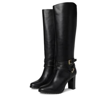 Imagem de Lauren Ralph Lauren Botas femininas Collins de couro polido com salto alto na altura do joelho, Preto, 41