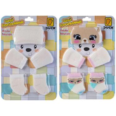 Imagem de Kit 2 Conjuntos Touca Luva e Meia Bebê Recém-Nascido Enxoval Menina - 