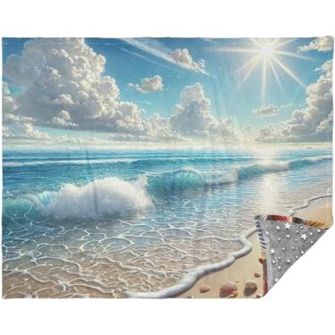 Imagem de Cobertor macio personalizado de praia costeira skyscape para sofá 177,8 cm x 139,7 cm cobertores grossos femininos para inverno cobertor aconchegante cinza