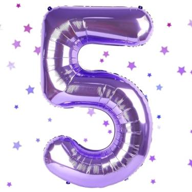 Imagem de Balões de números roxos, balão roxo de 40 polegadas 5,5 balão de hélio 5 aniversário 5 anos decoração de aniversário crianças meninas meninos