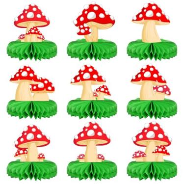 Imagem de Faccito 9 peças de decorações de festa de cogumelos em forma de favo de mel de cogumelo, decoração de floresta encantada, enfeite de mesa para decoração de jardim e chá de bebê