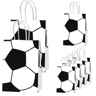 Imagem de Dimore Pacote com 12 sacos de lembrancinha de festa de futebol com alças, sacos de presente de futebol para festa de aniversário, eventos de equipe e dia de jogo, sacos de presente de papel (12P-A2)