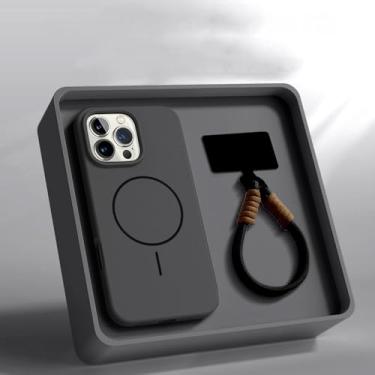 Imagem de Capa protetora de silicone com cordão magnético para iPhone 15, 14, 16 Plus, 11, 12, 13, 16 Pro Max, capa macia, preta, para iPhone 15 Plus