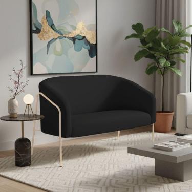 Imagem de Sofá 2 Lugares Namoradeira Stella Base Industrial Alta Champanhe Veludo D03 - D`rossi Cor Preto