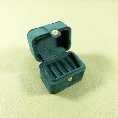 Imagem de Mini caixa de joias portátil de veludo para viagem, estojo organizador de brincos de anel compacto para mulheres, pequeno presente de armazenamento de joias (verde)