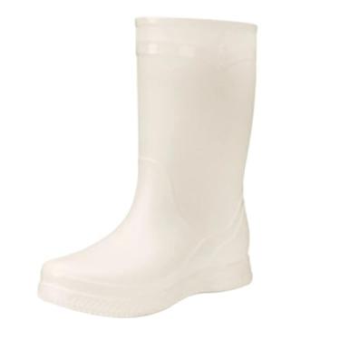 Imagem de Botas de chuva femininas modernas de lã à prova d'água com tubo longo, casual, confortável, para uso externo, interior, cabedal de PVC, Branco, 35