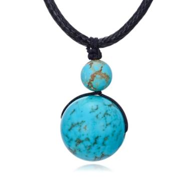 Imagem de Gnteey Colar feminino turquesa com pingente de pedra nua, joia de presente para mulheres, com corrente de corda de couro de 46 + 5 cm, Turquesa, Turquesa sintética
