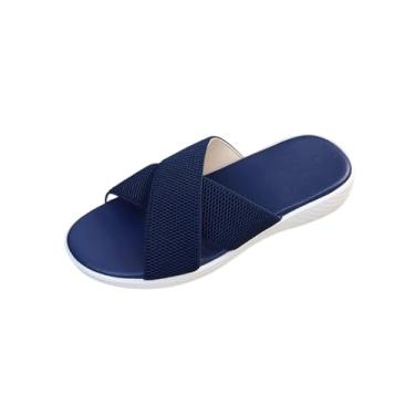 Imagem de Pantufas femininas de bico redondo, bico aberto, cabedal de malha, versátil para plus size casual, Azul royal, 38