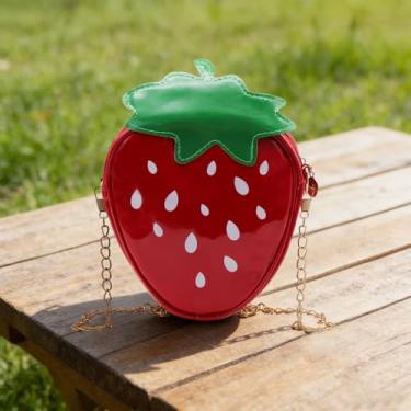 Imagem de Linda bolsa feminina de morango, bolsa transversal macia em forma de morango com alça de corrente, bolsa de viagem, Vermelho, Casual
