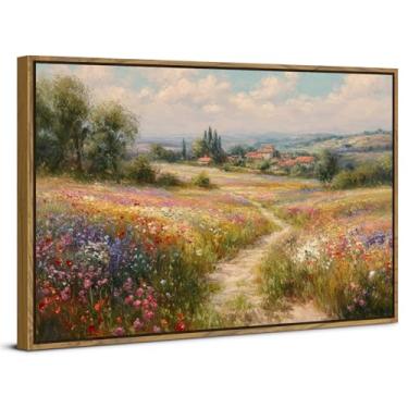 Imagem de Arte de parede emoldurada vintage flores silvestres decoração de parede fazenda, prado, imagens cênicas, natureza, margaridas, flores, paisagem, pintura, pôster, arte estética para decoração de