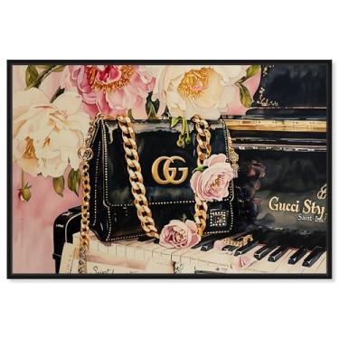 Imagem de Art Remedy Impressões de arte fashion em tela de bolsa e piano, moldura preta, 76 cm x 50 cm