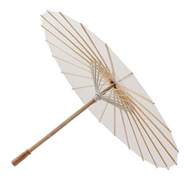 Imagem de Solinder Guarda-chuva de DIY Branco Puro para Decoração, Guarda-sol de Infantil, chuvas Branco Elegantes para Praia, Adereços Fotográficos Com Bambu e (83cm)