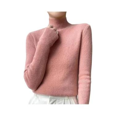 Imagem de Suéter Feminino De Tricô Grosso Sólido Com Gola Alta Estilo Harajuku C