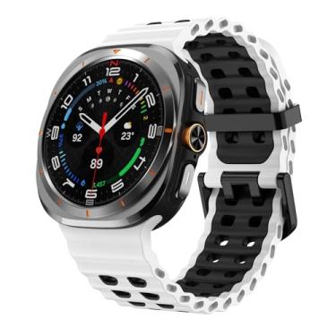 Imagem de CYSUE Pulseira marinha para Samsung Galaxy Watch Ultra, 47 mm, acessórios esportivos, pulseira correa de silicone para Galaxy Watch7 ultra 47 mm (branco-preta)