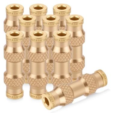 Imagem de HASAOMOI Pacote com 10 encaixes de linha de freio a ar de 1/20.3 cm, encaixe rápido para conectar união, encaixe de pressão de latão DOT, união de freio a ar, tubo de 1/20.3 cm OD para caminhões
