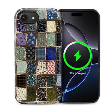 Imagem de casesok Capa para iPhone 16e, compatível com MagSafe, capa rígida de camada dupla + capa de silicone, proteção total à prova de choque, capa para iPhone 16e-Check Fabric Collage Vintage