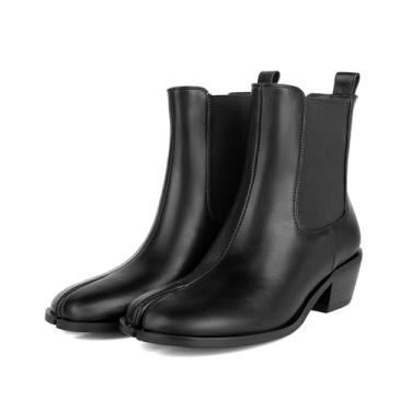 Imagem de KOKOMOMO Botas femininas Tabi, bico dividido, cano baixo, salto grosso, Chelsea, Ninja japonês, salto médio, trabalho, festa, sapato social, Preto A01, 38