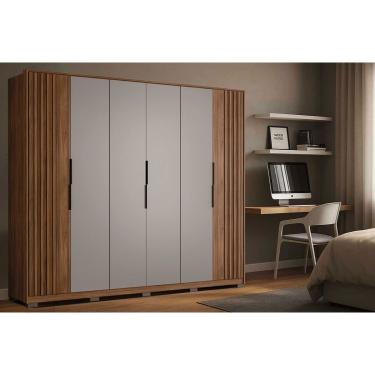 Imagem de Guarda Roupa Casal 6 Portas (2 Ripadas) e 6 Gavetas c/ Pés Atrice Nogueira Touch/Nude Prime - Demóbile