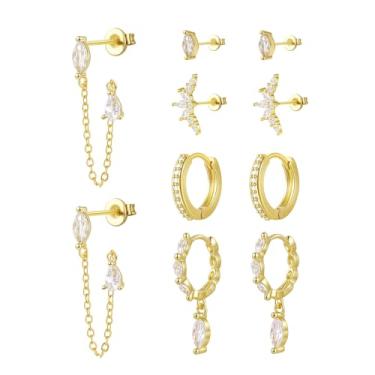 Imagem de Jagosen Brincos pendentes para mulheres, brincos de argola banhados a ouro 14 K, brincos de ouro modernos e hipoalergênicos, pilhas de brincos de argola de ouro, Small, Latão, Zircônia cúbica