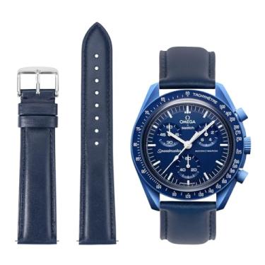 Imagem de TStrap Pulseiras de couro para Moonswatch – pulseira azul compatível com Omega x Swatch Moonwatch – pulseira de relógio de liberação rápida de 20 mm para Moonswatch Speedmaster