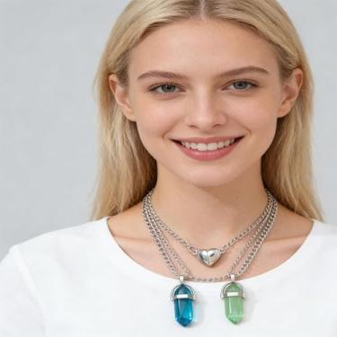 Imagem de Colar de amizade para mulheres, cristais de cura combinando com coração, joia para melhor amiga para ela, Medium, Latão, Sem Pedra Preciosa