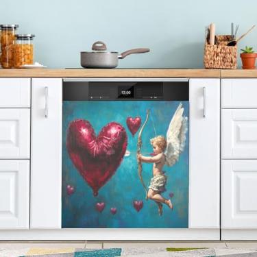 Imagem de ATTX Capa de ímã de lava-louças padrão dos namorados | Adesivo decorativo de eletrodomésticos de 58,4 x 66 cm para armários domésticos e eletrodomésticos #182