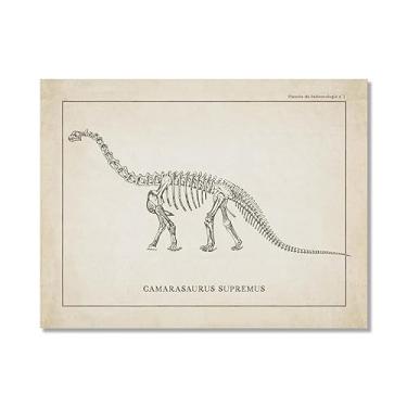 Imagem de Arte de parede de esqueleto de dinossauro vintage, paleontologia, pôsteres em tela, fósseis de dinossauro, impressões artísticas, esboços, fotos, decoração de quarto de menino (SKU4,16 x 20 pol. = (40