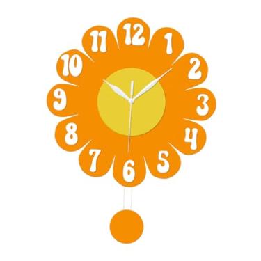 Imagem de predolo Relógio de parede floral decorativo com mecanismo silencioso e pêndulo, ideal para casa de campo, escritório, quarto, escola ou qualquer outra ocasião, Amarelo