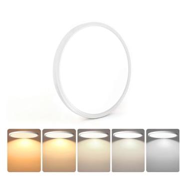 Imagem de Luminária de teto de LED para montagem embutida, 18 cm, 24 W, superfina de 0,67 polegadas, 2400 lm, regulável e 2700K-6500K, luzes de teto de LED selecionáveis em 5 cores para quarto, sala de estar