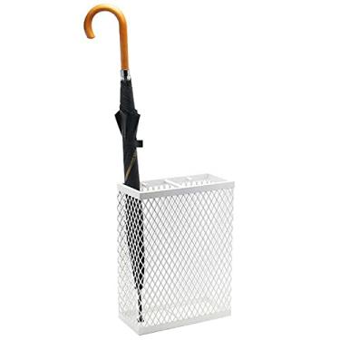 Imagem de 5sssallefaa Suporte de guarda-chuva retangular de malha suporte de guarda-chuva moderno independente com bandeja coletora e 2 ganchos corredor entrada varanda pátio à prova de ferrugem, preto (branco)