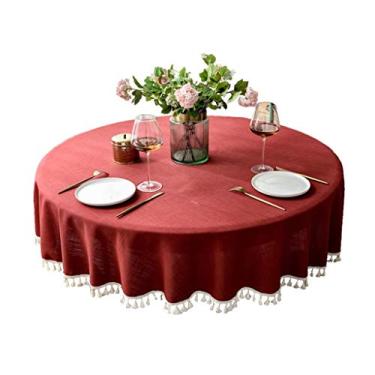Imagem de Toalha de mesa redonda com borlas de cor sólida, à prova de poeira, toalha de mesa de tecido resistente ao solo para festas, banquetes, feriados, jantares, casamentos, mais (cor: verde tamanho