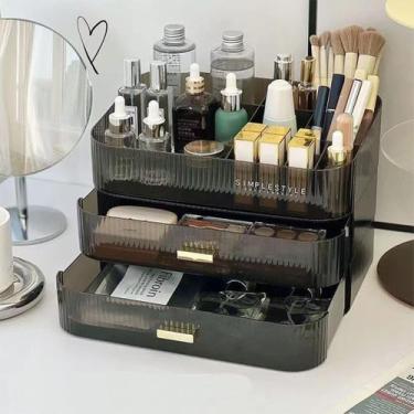 Imagem de Organizador de maquiagem Decorcode Large com gavetas empilháveis preta