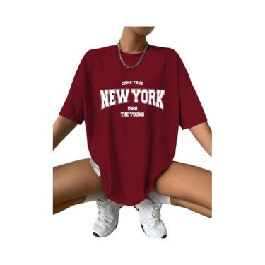 Imagem de Camiseta De Algodão Oversize Feminina 1968 Nova Iorque Moda Casual Cri