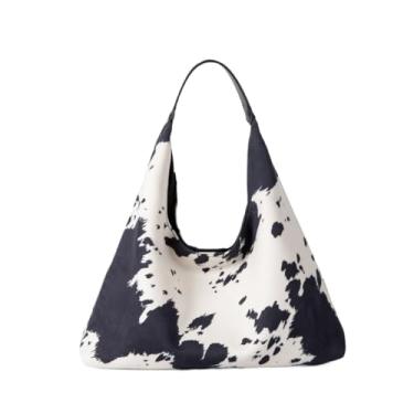 Imagem de Bolsa com estampa de vaca camurça marrom grande capacidade vaca Hobo Tote Bags Leopard Fall Bolsa feminina Shopper Bag, Preto, One Size