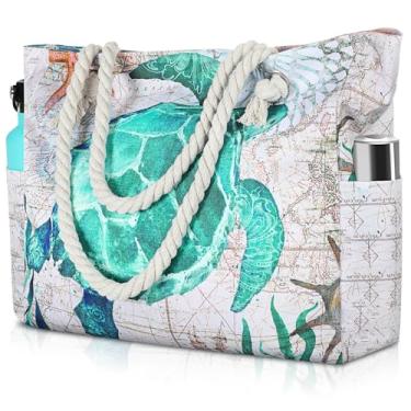 Imagem de Clothirily Bolsa de praia feminina – Bolsa grande de praia, impermeável, à prova de areia, com zíper, grande bolsa de praia para piscina, Tartaruga verde, Large