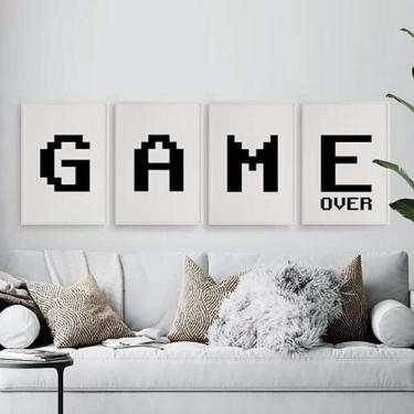 Imagem de Kit Quadro Game Over Preto E Branco 45X34Cm 4 Peças