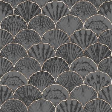 Imagem de COKCOKR Papel de parede retrô com padrão de marisco 45 cm x 118 pol. Papel de parede adesivo simples cinza escuro vinil cozinha papel de contato impermeável para quartos, salas de jantar, cozinhas