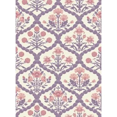 Imagem de YXTII Papel de parede de 43,9 cm x 499,9 cm para remover e colar papel de parede vintage floral roxo papel de contato autoadesivo removível para prateleira decorativa de quarto