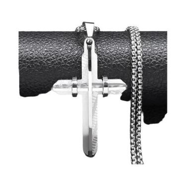 Imagem de Colar Religioso Masculino Com Pingente De Cruz De Jesus Em Aço Inoxidá