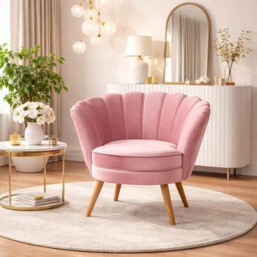 Imagem de Poltrona Pétala de Veludo Luxo Decorativa Liberty Móveis Rosa