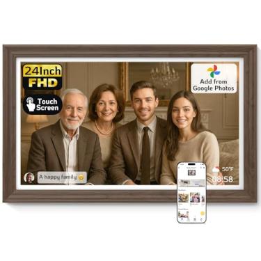 Imagem de NexFoto Porta-retrato digital grande, tela sensível ao toque de 61 cm, moldura eletrônica WiFi de 64 GB, adicione fotos do Google Photos, faça upload de fotos/vídeos via aplicativo/USB, presentes para