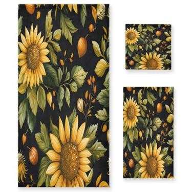 Imagem de xigua Conjunto de toalhas de banheiro girassóis macio absorvente 3 peças toalha de banho toalha de mão toalhas decorativas para banheiro, academia, hotel, praia, piscina
