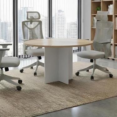 Imagem de Mesa Reunião Redonda 110cm x 110cm 4 Lugares Pés Painel para Escritóri