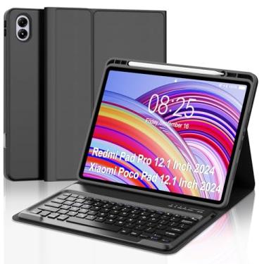 Imagem de Capa de teclado para Redmi Pad Pro / Xiaomi Poco Pad 12,1 polegadas com teclado, capa removível para teclado sem fio com suporte de caneta para Xiaomi Redmi Pro 12,1 polegadas versão 2024, portátil e
