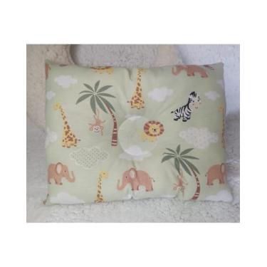 Imagem de Travesseiro Anatômico Bebê para Berço e Carrinho Céu e Safari para Menino e Menina 27x37cm (Verde Safari)