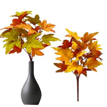 Imagem de Folhas de outono falsas, flores artificiais de outono 2 peças | guirlanda de bordo ramos de mesa para decoração de casa de Ação de Graças outono