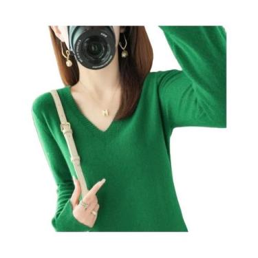 Imagem de Suéter Feminino De Tricô Gola V Manga Longa Para Outono Inverno, Moda 