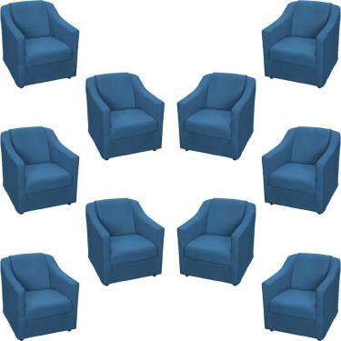 Imagem de Kit 10 Poltronas Decorativa Mila Pé De Plástico Cromado - Azul-marinho Suede