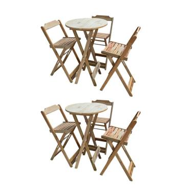 Imagem de Kit 2 Jogos De Mesas Bistrô De Madeira Dobrável Com 3 Banquetas - Crua